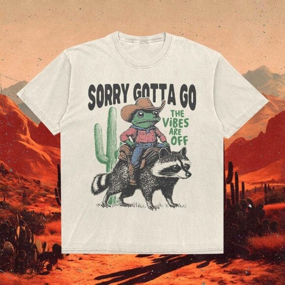 Cowboy Frog Riding Raccoon Shirt, The Vibes Are Off Weird Tee - Picture 1 of 4